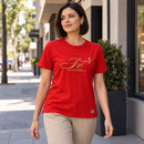 Camiseta Feminina Vermelha Fé para florescer — Ambientada 02