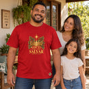 Camiseta Masculina Vermelha Nasceu para nos salvar — Ambientada 03