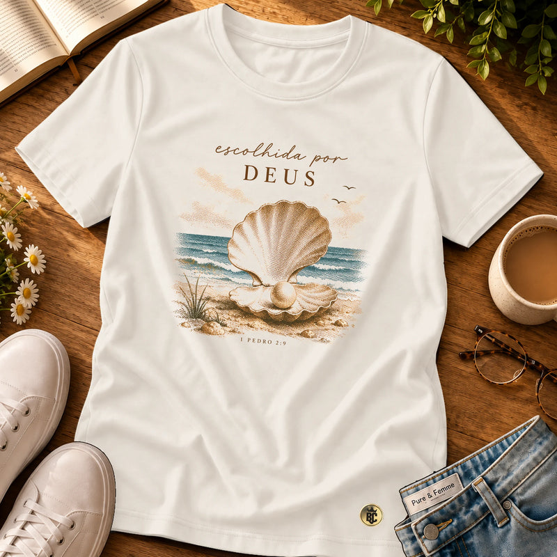 Camiseta Feminina Off White Escolhida por Deus — Principal 01