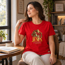 Camiseta Feminina Vermelha Jesus a Luz que nunca se apaga — Ambientada 01