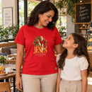 Camiseta Feminina Vermelha Jesus a Luz que nunca se apaga — Ambientada 03