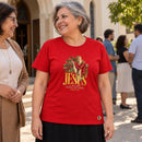 Camiseta Feminina Vermelha Jesus a Luz que nunca se apaga — Ambientada 04