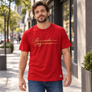 Camiseta Masculina Vermelha Fé no caminho, paz no coração — Ambientada 01