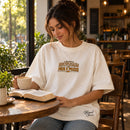 Camiseta Oversized Off White O Milagre da Multiplicação dos Pães e Peixes — Ambientada 03