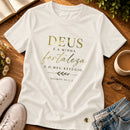 Camiseta Feminina Off White Deus é a minha Fortaleza — Principal 01