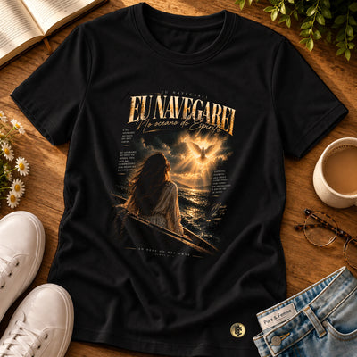 Camiseta Feminina Preta Eu Navegarei — Principal 01