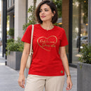 Camiseta Feminina Vermelha Onde há amor, Deus está — Ambientada 02