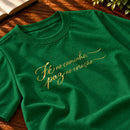 Camiseta Masculina Verde Fé no caminho, paz no coração — Zoom