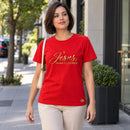 Camiseta Feminina Vermelha Jesus, nossa esperança — Ambientada 02