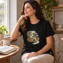 Camiseta Feminina Preta O Pai corre ao encontro — Ambientada 01