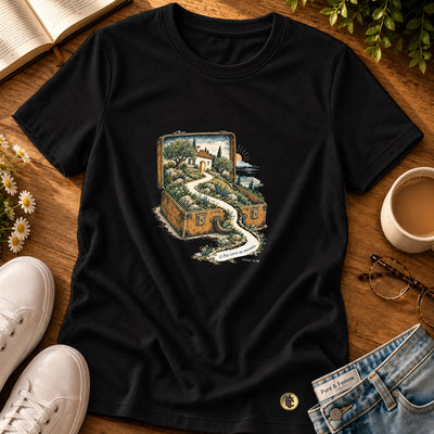 Camiseta Feminina Preta O Pai corre ao encontro — Principal 01