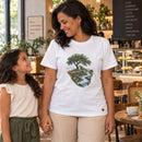 Camiseta Feminina Branca Plantado junto às águas — Ambientada 03