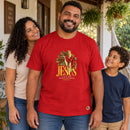 Camiseta Masculina Vermelha Jesus a Luz que nunca se apaga — Ambientada 03