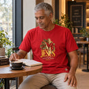 Camiseta Masculina Vermelha Jesus a Luz que nunca se apaga — Ambientada 04