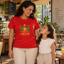 Camiseta Feminina Vermelha Nasceu para nos salvar — Ambientada 03