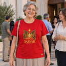 Camiseta Feminina Vermelha Nasceu para nos salvar — Ambientada 04