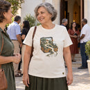 Camiseta Feminina Off White O Pai corre ao encontro — Ambientada 04