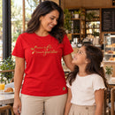 Camiseta Feminina Vermelha Raízes de fé, frutos de gratidão — Ambientada 03