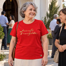 Camiseta Feminina Vermelha Raízes de fé, frutos de gratidão — Ambientada 04