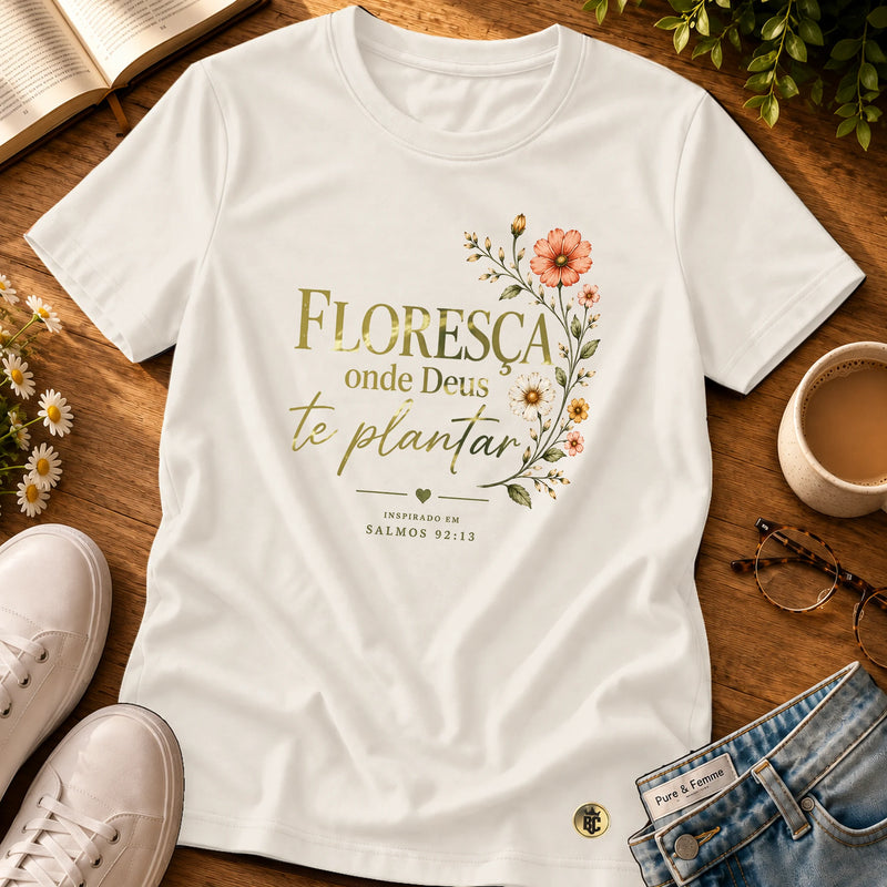 Camiseta Feminina Off White Floresça — Principal 01