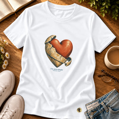 Camiseta Feminina Branca Um novo coração — Principal 01