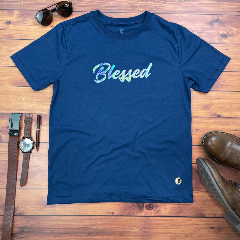 Camiseta Masculina Azul Blessed Holográfico