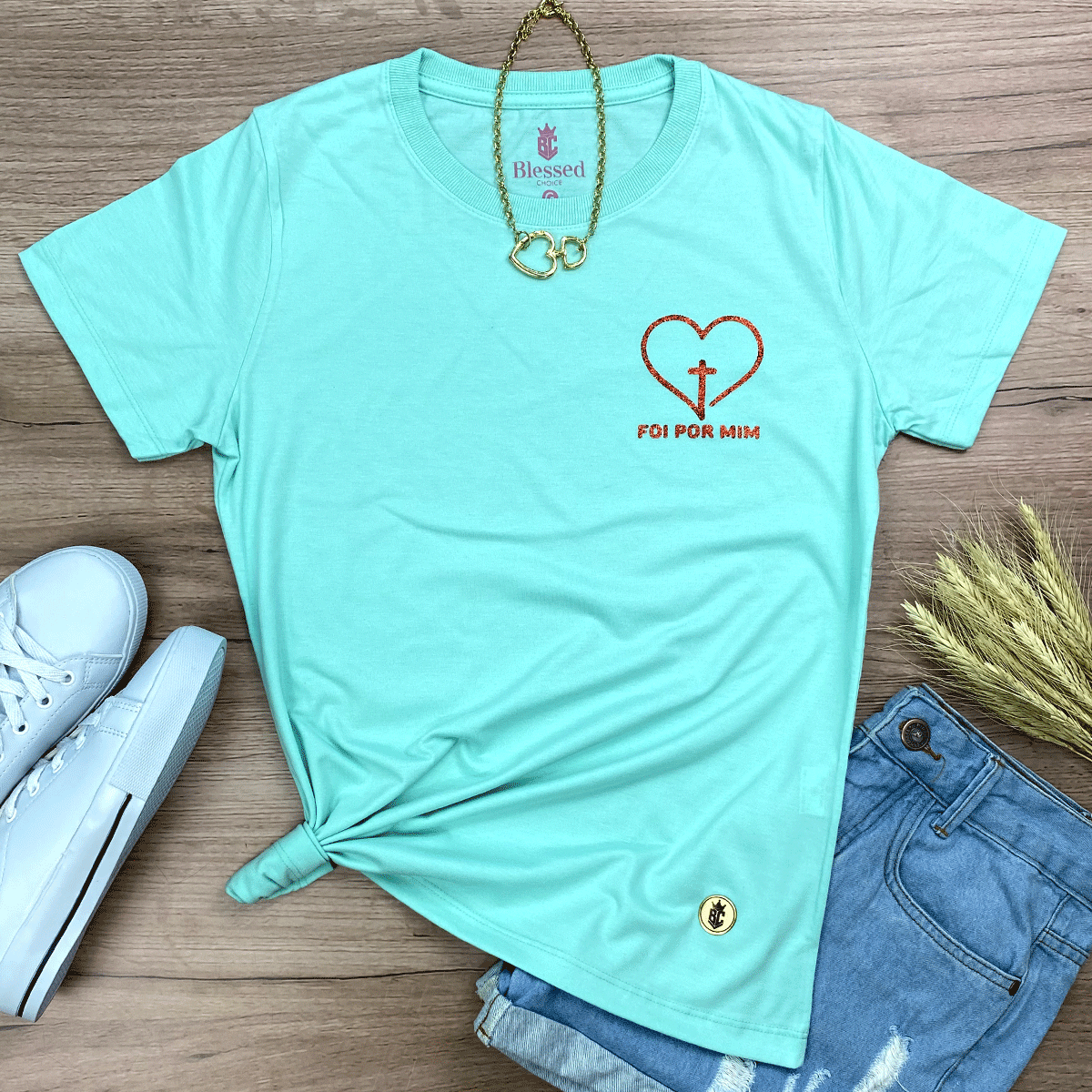 Camiseta Feminina Verde Menta Foi Por Mim