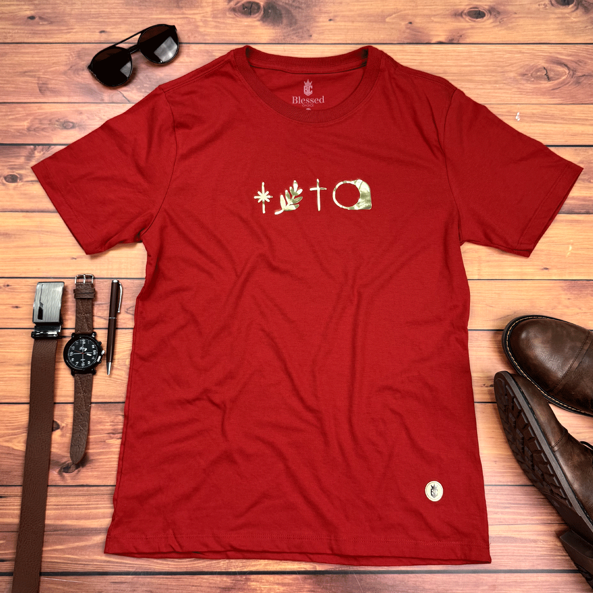 Camiseta Masculina Vermelha Raminho