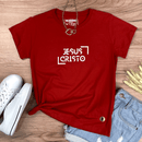 Camiseta Feminina Vermelha Jesus Cristo Holográfico