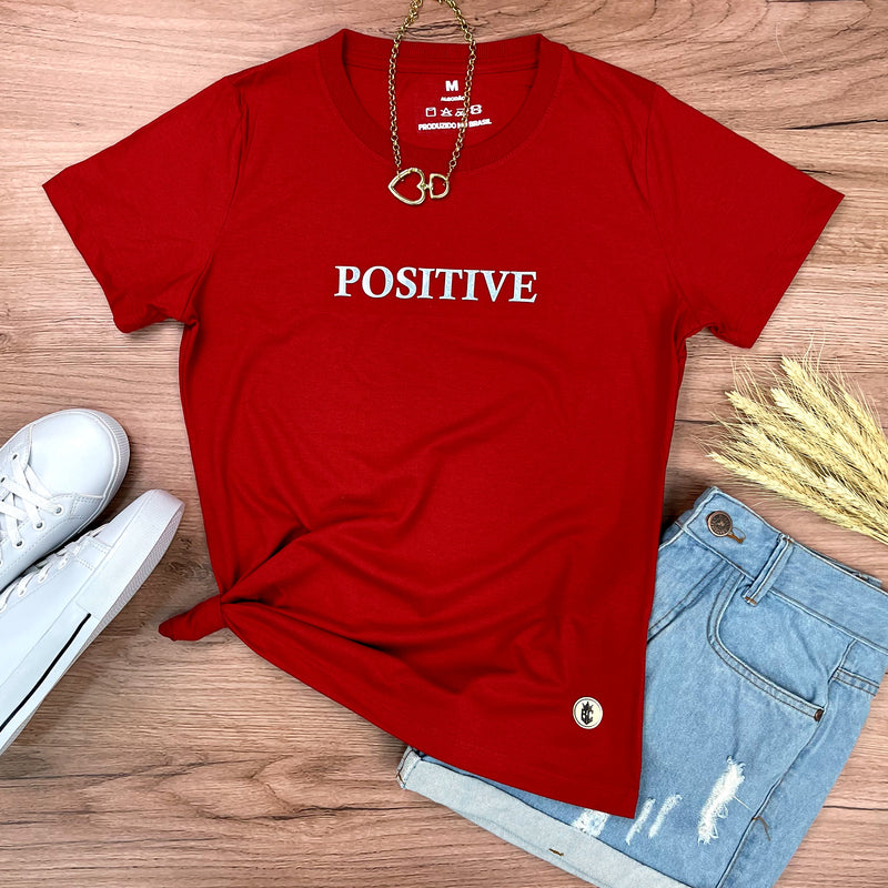 Camiseta Feminina Vermelha Aplique Positive