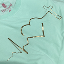 Camiseta Feminina Verde Menta Batimento Coração Dourado