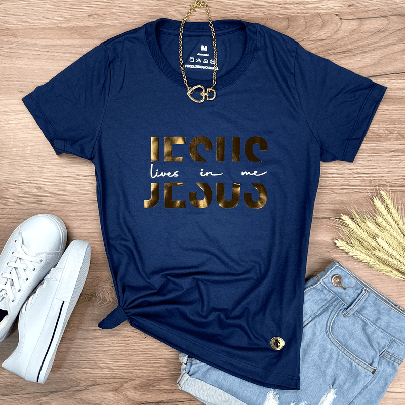 Camiseta Feminina Azul Jesus Lives In Me