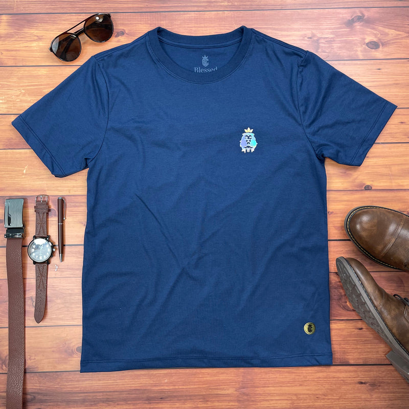 Camiseta Masculina Azul Cordeiro e Leão Holográfico