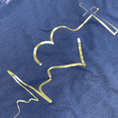 Camiseta Feminina Azul Batimento Coração Dourado