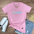 Camiseta Feminina Rosa Aplique Jesus
