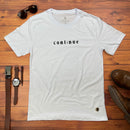 Camiseta Masculina Branca Aplique Cont;nue