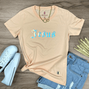 Camiseta Feminina Salmão Aplique Jesus
