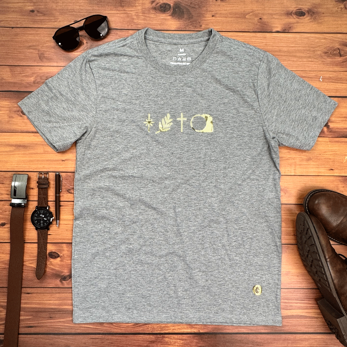 Camiseta Masculina Cinza Raminho